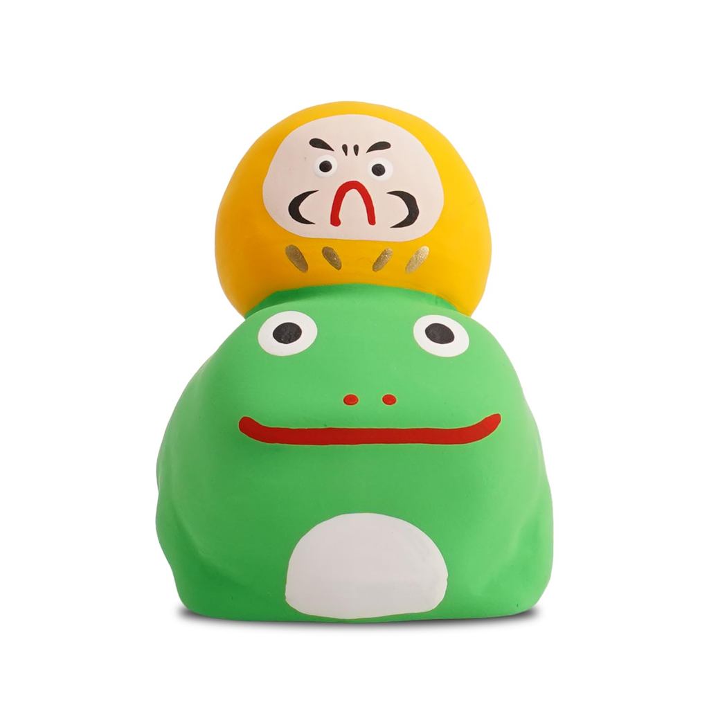 COTONOHA Seto-yaki Frog Daruma Figurine - Handmade Japanese Lucky Pottery Ornament, Small 6.08 cm, Made in Japan