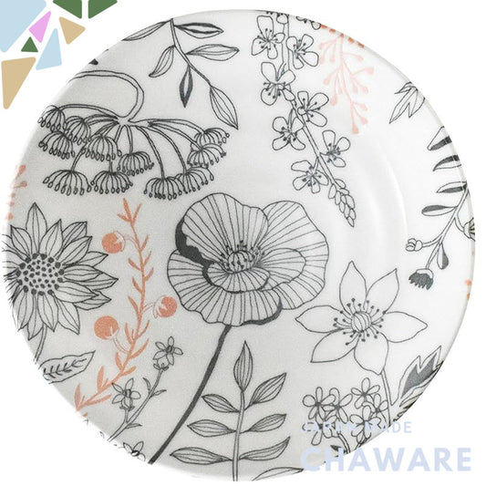 Aito Seisakusho Floral Plate M 16cm Lightweight Grey Mino Ware Microwave & Dishwasher Safe Japan