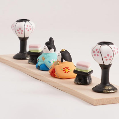 Fukubeya Seto ware Toy Workshop Mini Hina Dolls on Base, Porcelain, Made in Japan, Hina Matsuri