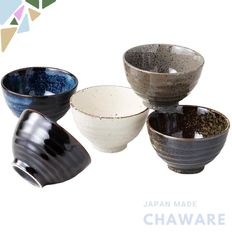 Ale-net Japanese Mino Ware Porcelain Teacups 5pc Set 190ml (Φ9×H5.5cm) Made in Japan