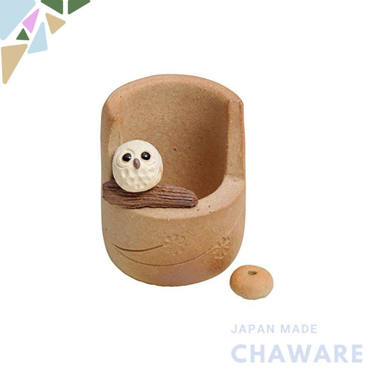 Shigaraki Ware Ceramic Owl Incense Holder & Dish — Made in Japan