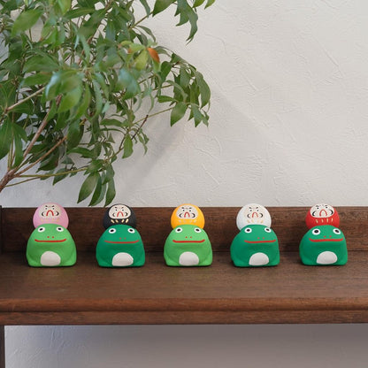 COTONOHA Seto-yaki Frog Daruma Figurine - Handmade Japanese Lucky Pottery Ornament, Small 6.08 cm, Made in Japan