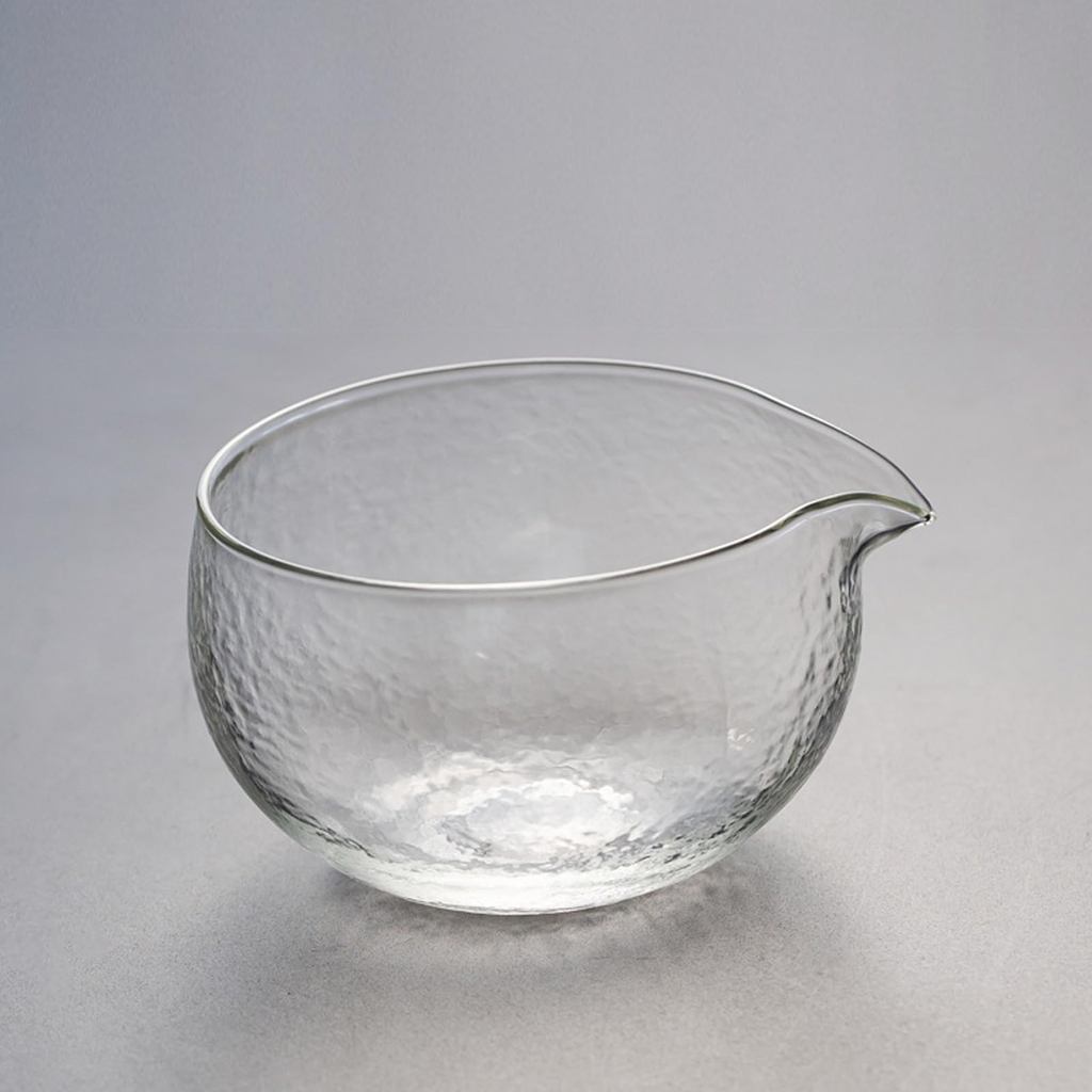 MiniMood Glass Matcha Bowl 13cm 500ml Clear Traditional Japanese Tea Ceremony Hammered Design Gift