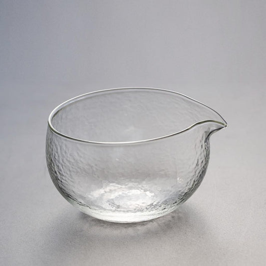 MiniMood Glass Matcha Bowl 13cm 500ml Clear Traditional Japanese Tea Ceremony Hammered Design Gift