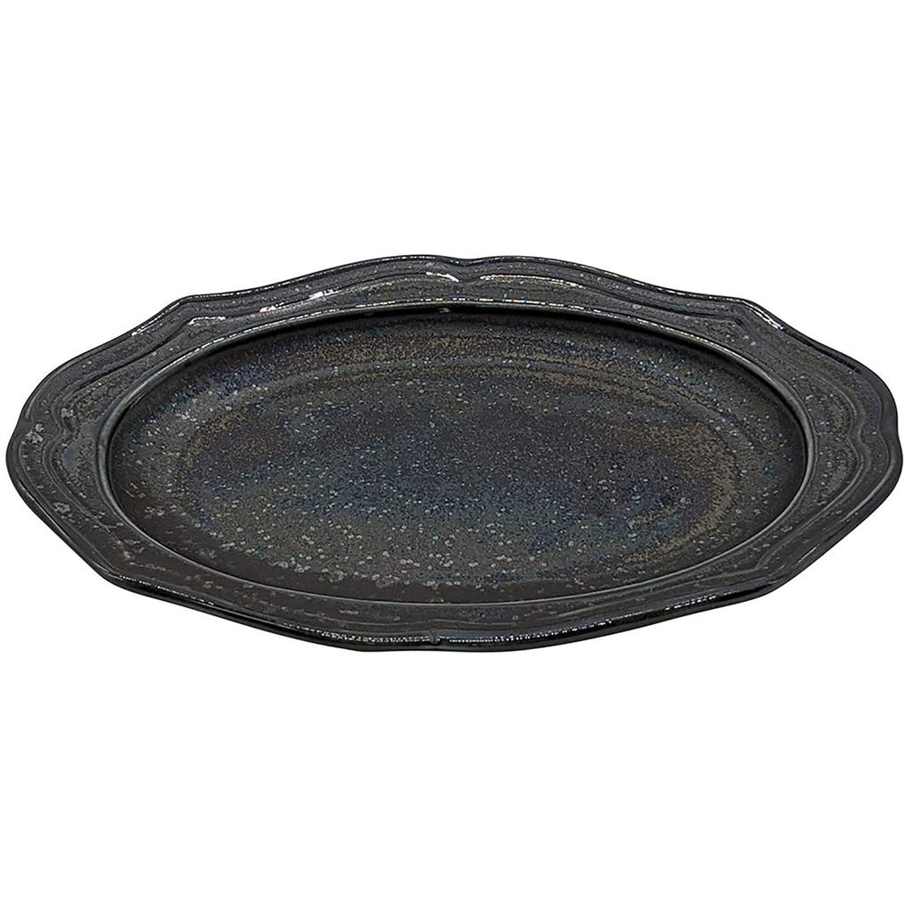 Mino Ware "Cadre" Oval Relief Ceramic Plate – Microwave-Safe, Made in Japan