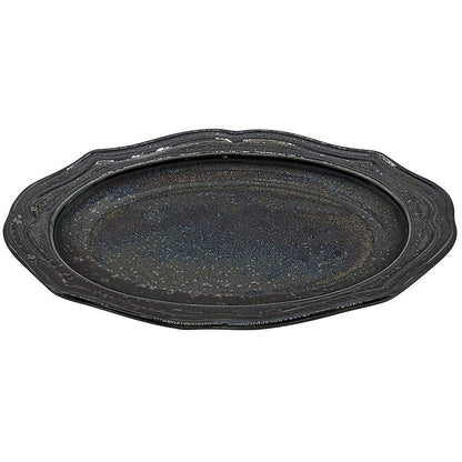 Mino Ware "Cadre" Oval Relief Ceramic Plate – Microwave-Safe, Made in Japan