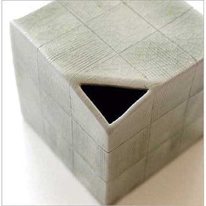 Elegant Seto Ware Ceramic Vase, Made in Japan, Ichimatsu Comb-Check Cube Design Stylish
