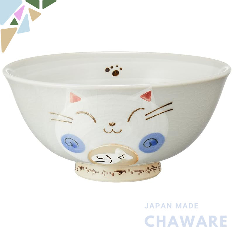 Seto Ware Cute Cat Rice Bowl — Japanese Ceramic Rice Bowl, Approx. 12–13 cm, Assorted Colors & Cat Designs (Made in Japa