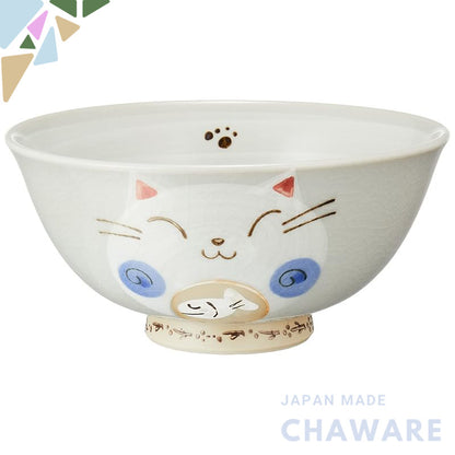 Seto Ware Cute Cat Rice Bowl — Japanese Ceramic Rice Bowl, Approx. 12–13 cm, Assorted Colors & Cat Designs (Made in Japa