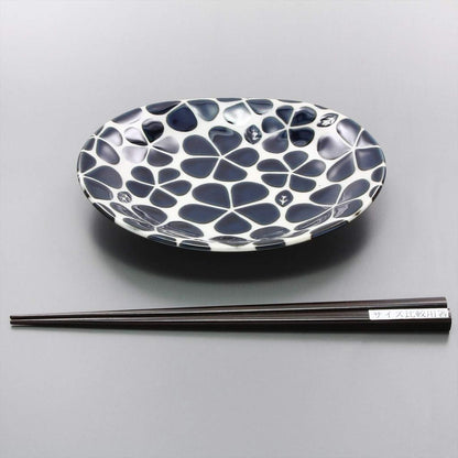 Mino-yaki Blue Floral Oval Serving Plate - Japanese Ceramic Side Dish, Made in Japan 132-5009