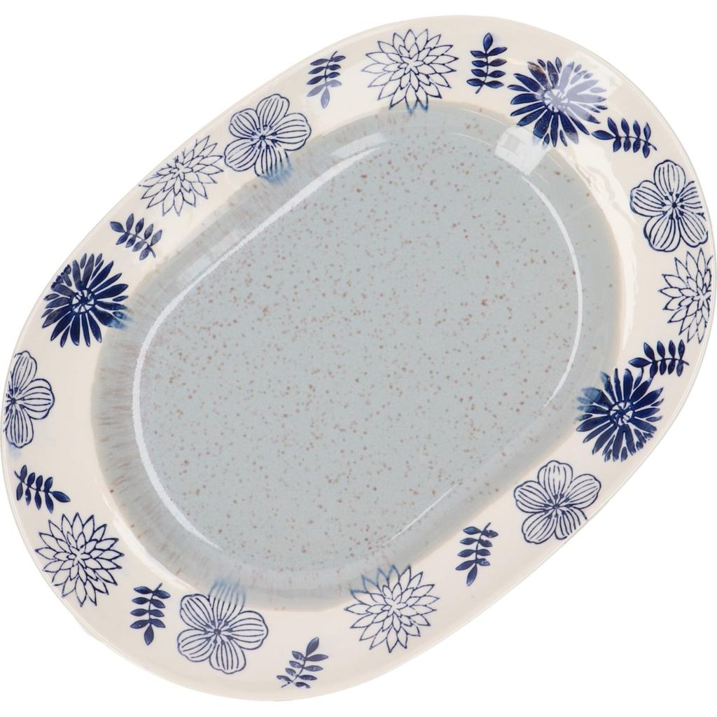 aito Seisakusho Garden Large Oval Plate 27×19 cm, White Floral Mino Ware, Dishwasher-Safe, Made in Japan