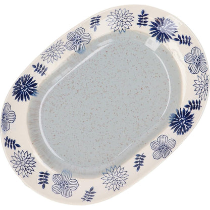 aito Seisakusho Garden Large Oval Plate 27×19 cm, White Floral Mino Ware, Dishwasher-Safe, Made in Japan
