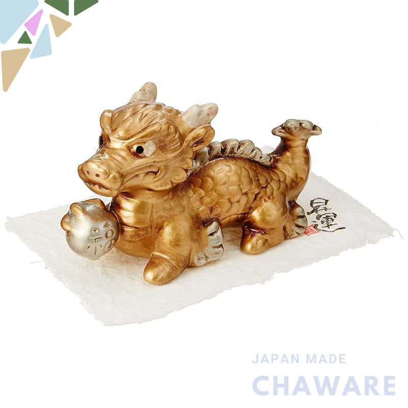 Ale-net Gold Rising Dragon Figurine Seto Porcelain Entryway Ornament Made in Japan 6×13.5×8.5cm