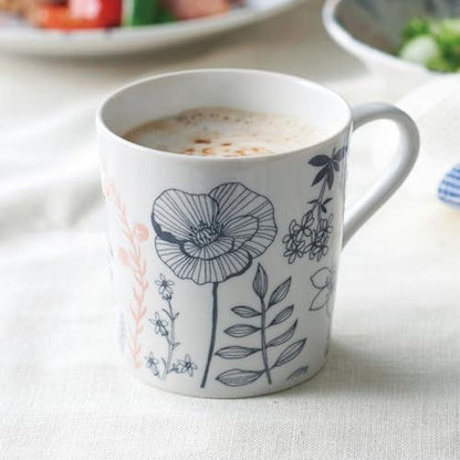 aito Flower Pattern 340ml Lightweight Mino Ware Ceramic Mug, Gray, Microwave/Dishwasher Safe, Japan