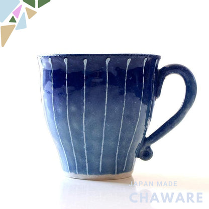Made in Japan Seto Ceramic Mug - Indigo Striped Modern Japanese-Style Porcelain Cup, Stylish