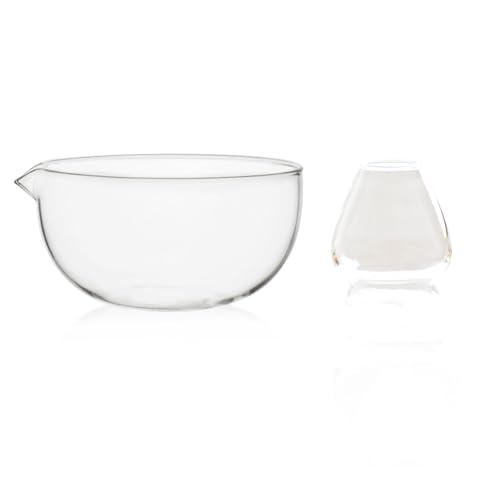 Clear Heat-Resistant Glass Matcha Bowl 11.5x6.2cm with Whisk Holder, Japanese Tea Ceremony Set