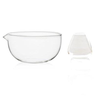 Clear Heat-Resistant Glass Matcha Bowl 11.5x6.2cm with Whisk Holder, Japanese Tea Ceremony Set