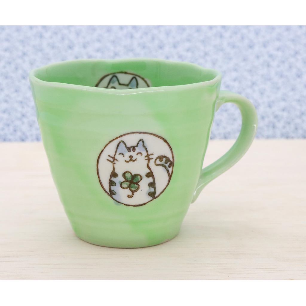 Craftsman House Seto-Yaki Ceramic Mug – Feng Shui Green Cat for Health Luck, Made in Japan