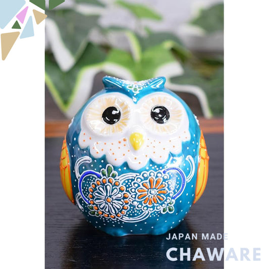 Waza no Kura Kutani-yaki Ceramic Owl Figurine — Luxury Hand-Painted Good Luck Home Décor Gift
