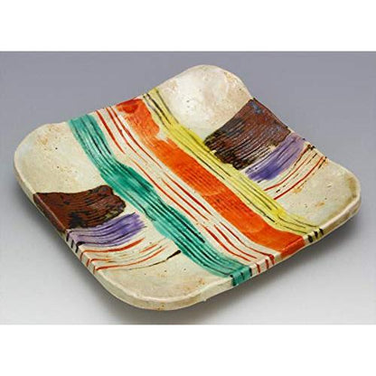 Mino Ware "Renji Nakagaki" Colorful Ito-maki Square Plate 16cm Ceramic Serving Plate Made in Japan 043-0168