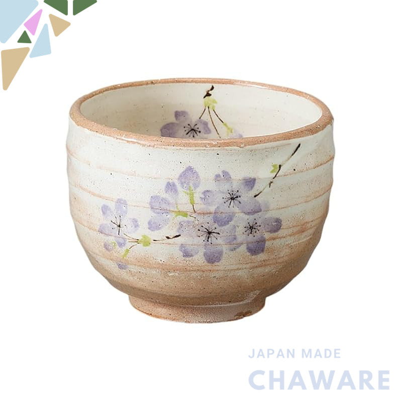 Alenet Ippuku Tea Cup 330cc, 9.8x7.8cm, Shiroyama Sakura Purple Matcha Cafe Bowl, Mino Ware Japan