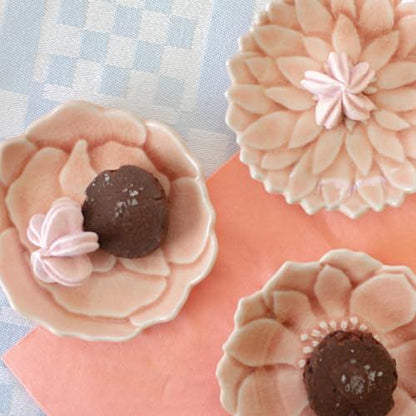 aito "Katachi" Small 7cm Plate - Dahlia Coral Pink Seto-yaki, Microwave & Dishwasher Safe, Japan