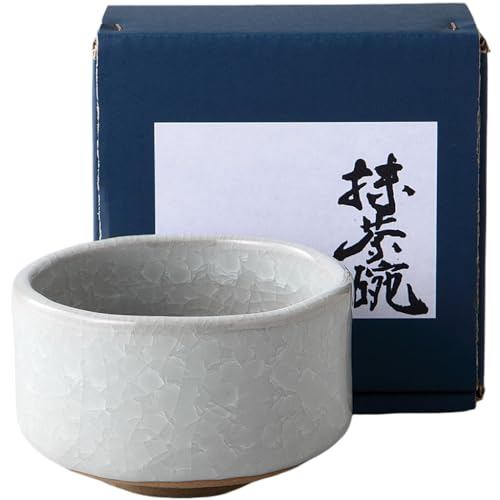Japanese Matcha Bowl 11.4x7cm White Crackle Ceramic Mino Ware Tea Ceremony Made in Japan