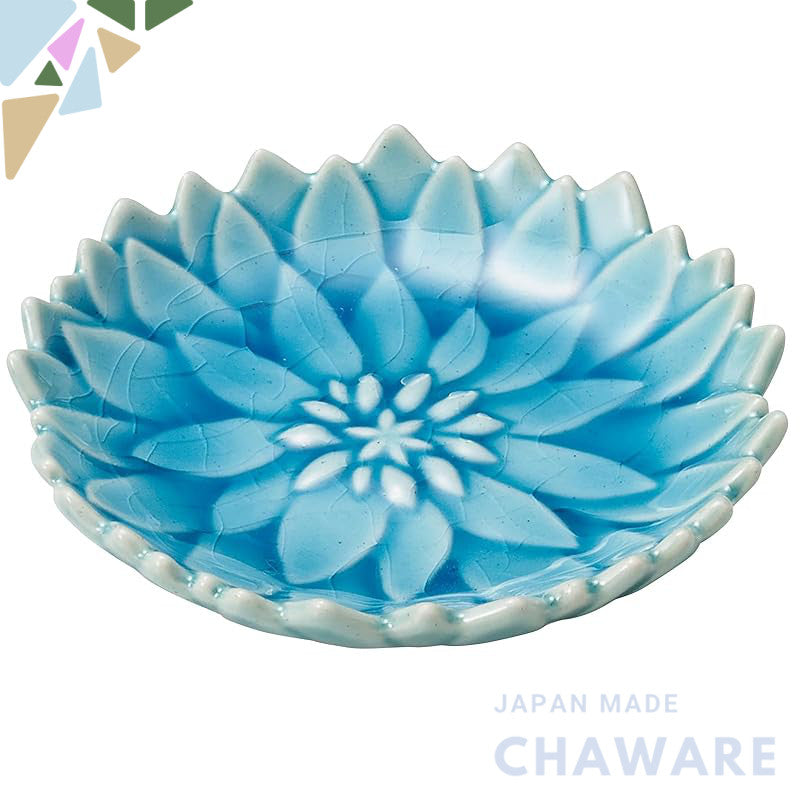 aito Katachi 7cm Small Plate - Seto-Yaki Dahlia Asagi Blue, Microwave/Dishwasher Safe, Japan