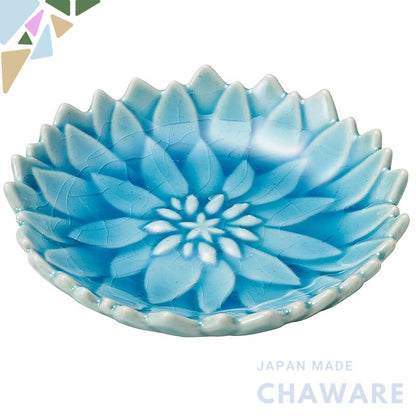 aito Katachi 7cm Small Plate - Seto-Yaki Dahlia Asagi Blue, Microwave/Dishwasher Safe, Japan