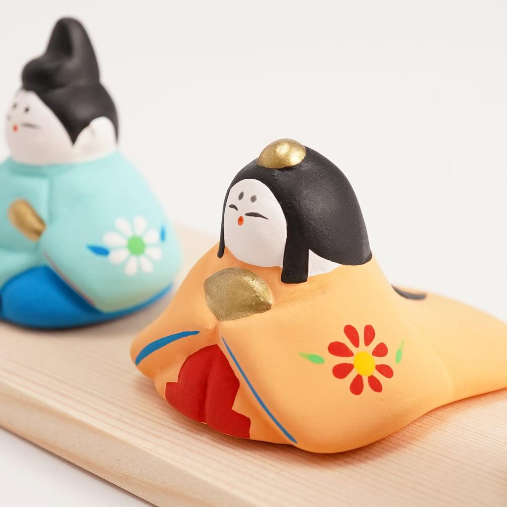Fukubeya Seto ware Toy Workshop Mini Hina Dolls on Base, Porcelain, Made in Japan, Hina Matsuri