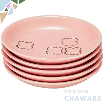 Seto-yaki Cross Flower 5-Piece 15cm Pink Ceramic Plate Set – Microwave Safe, Made in Japan