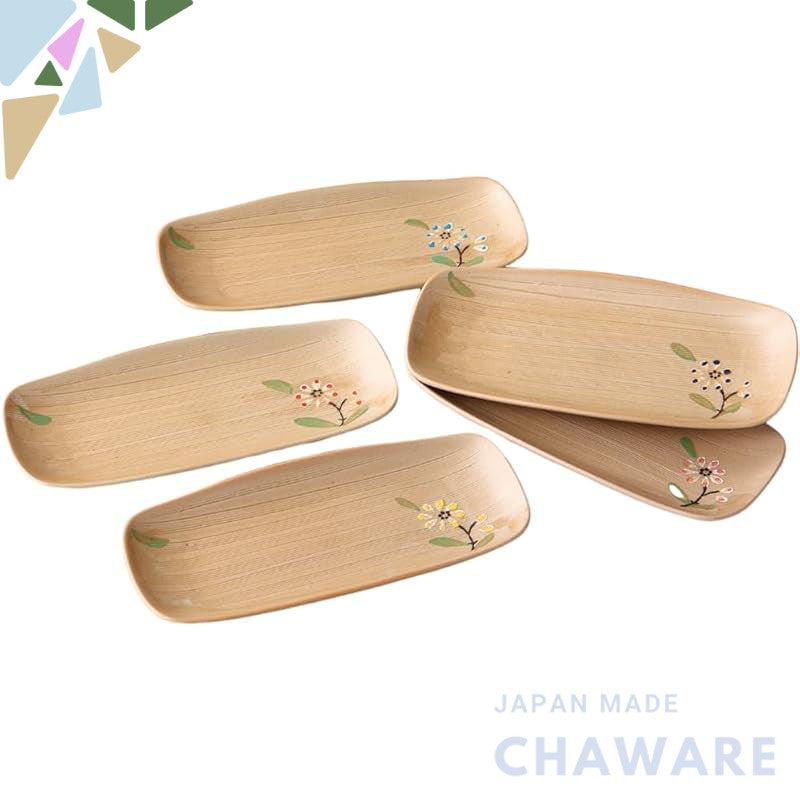Ale-net Seto-Yaki Porcelain Small Rectangular Plate Set 16×7×1.6cm Hand-Painted Floral Made in Japan