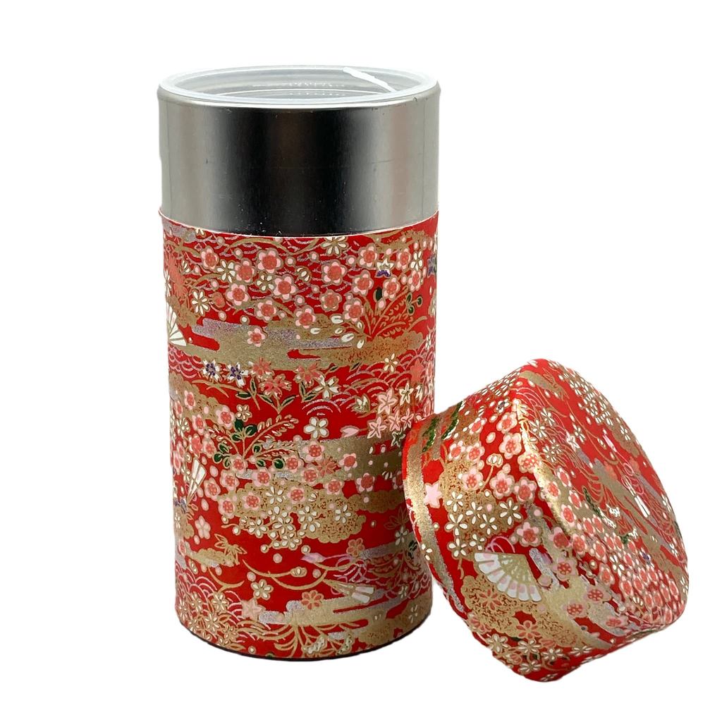 Nokuchi Kumataro Tea Garden Large Capacity Tea Canister 200g with Inner Lid, Stylish Yuzen Washi Paper Design, Made in Japan, Perfect for Tea Lovers