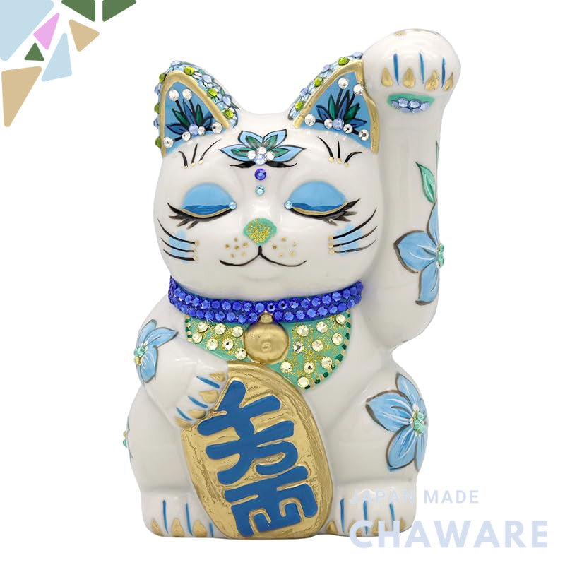 Craftsman House Gorgeous Hand-Painted Seto Ware Maneki-Neko Lucky Cat — Handcrafted Japanese Good Luck Ornament (Red/Blu