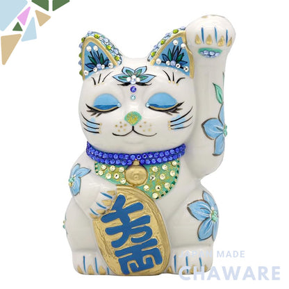 Craftsman House Gorgeous Hand-Painted Seto Ware Maneki-Neko Lucky Cat — Handcrafted Japanese Good Luck Ornament (Red/Blu