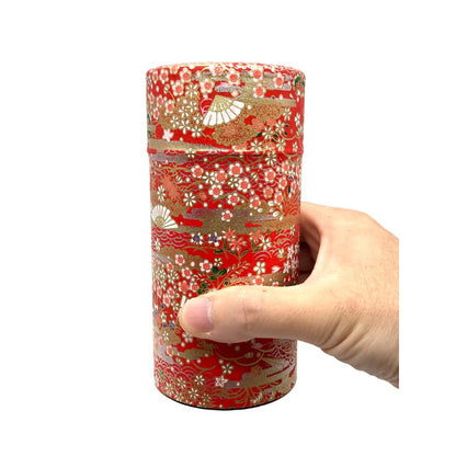 Nokuchi Kumataro Tea Garden Large Capacity Tea Canister 200g with Inner Lid, Stylish Yuzen Washi Paper Design, Made in Japan, Perfect for Tea Lovers