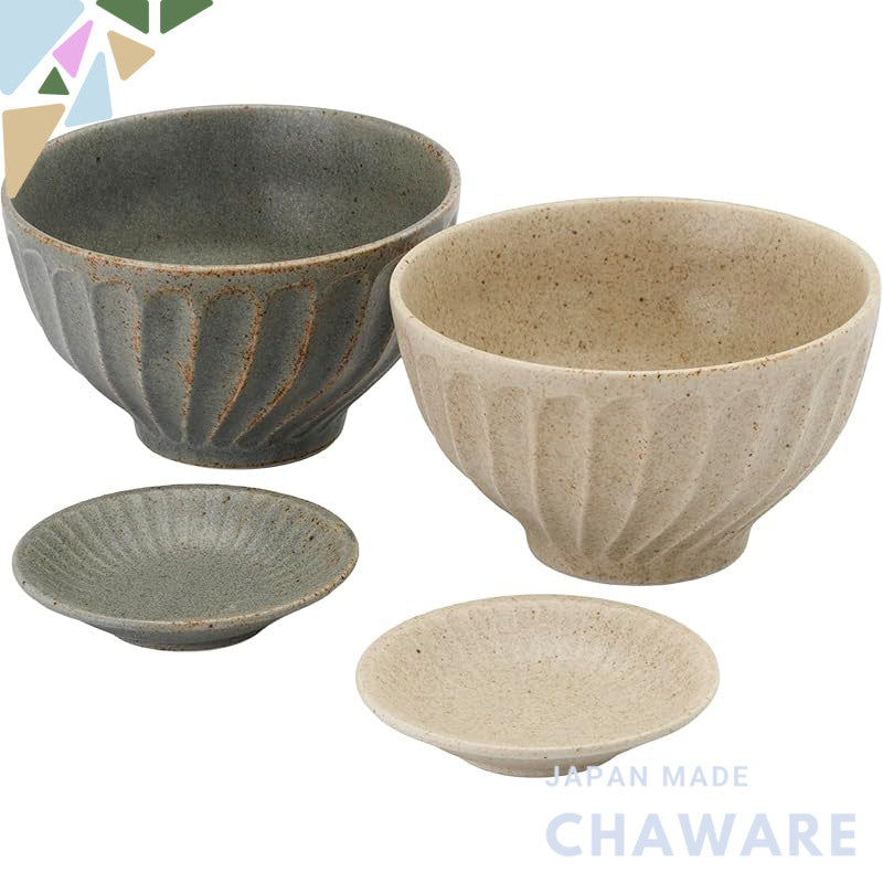 Aito Mino Ware Ceramic Rice Bowl & Tableware Pair Set, Microwave & Dishwasher Safe, Japanese-Made