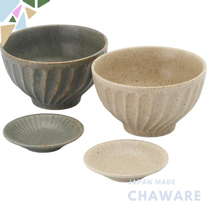 Aito Mino Ware Ceramic Rice Bowl & Tableware Pair Set, Microwave & Dishwasher Safe, Japanese-Made