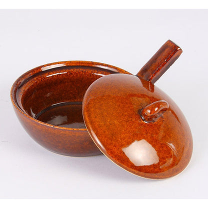 Nagatani-en Iga-yaki Egg Baker 12cm CK-69 - Microwave/Oven/Direct Flame Safe, Brown Glaze, Japan