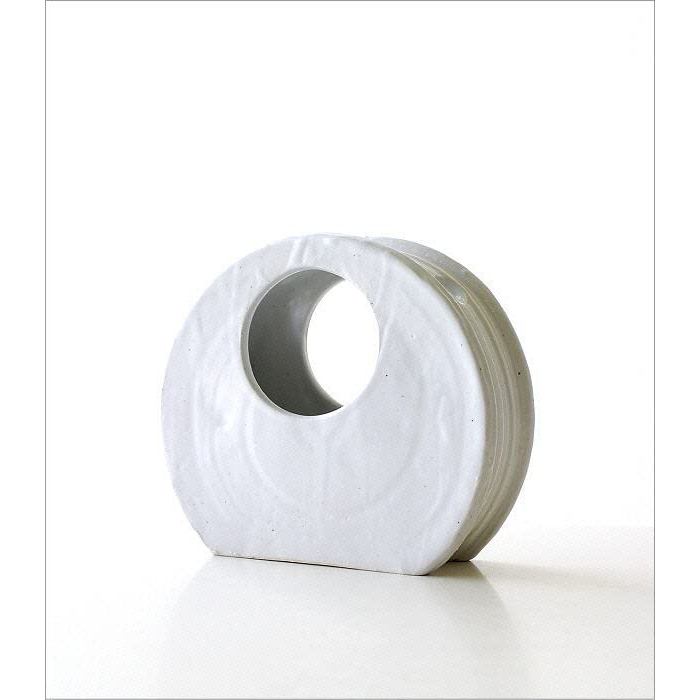 Seto ceramic vase Japan modern white round-cutout design with built-in flower partition tabletop