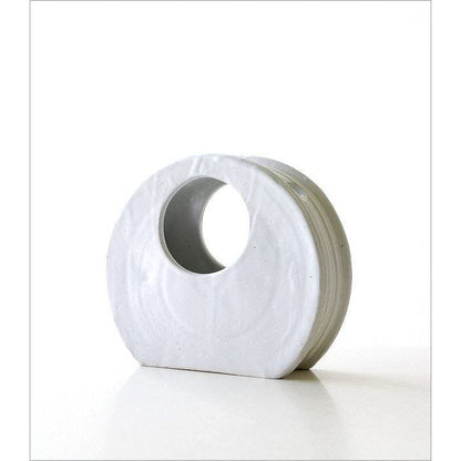 Seto ceramic vase Japan modern white round-cutout design with built-in flower partition tabletop