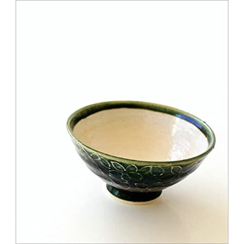 Seto-yaki Rice Bowl Oribe Floral Ceramic, Microwave & Dishwasher Safe, Japan-made