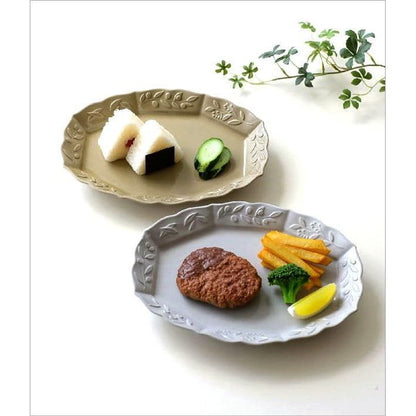 Seto-yaki Olive Oval Ceramic Plate – Japanese-Made Medium-Large Main Dish, Simple Classic Tableware