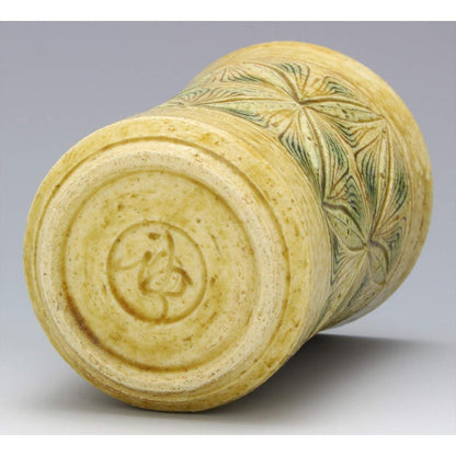 Kato Tosaburo Seto Ware Yellow Carved Diamond Pattern Tumbler 360ml Wooden Gift Box Made in Japan
