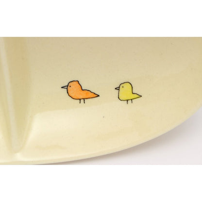 SOUSEN Kiln 18cm Medium Plate Blue - Seto Ware Two-Compartment Divided Dish with Bird Pattern