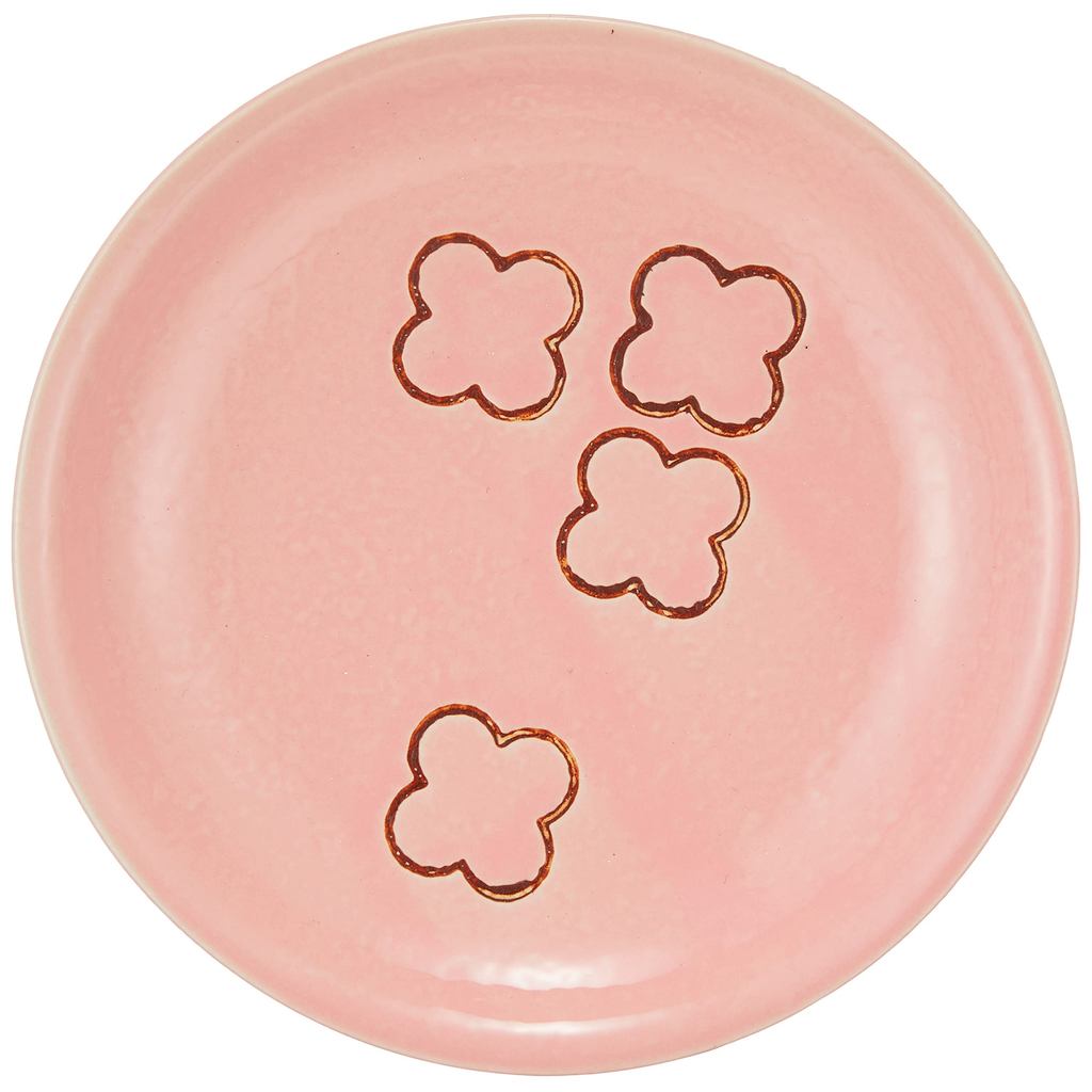 Seto-yaki Cross Flower 5-Piece 15cm Pink Ceramic Plate Set – Microwave Safe, Made in Japan