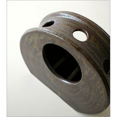 Seto Ware Ceramic Single-Stem Vase - Japanese Black Glaze Round-Window Flower Vase, Made in Japan