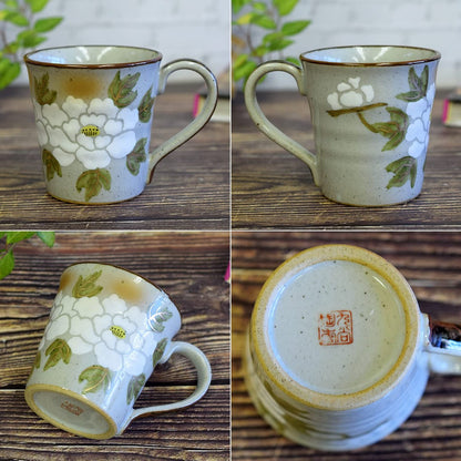 Elegant Kutani Porcelain Mug - White Peony Design, Premium Japanese Tableware, Stylish Drinkware for Home and Office Use, High-Quality Ceramic Coffee Cup