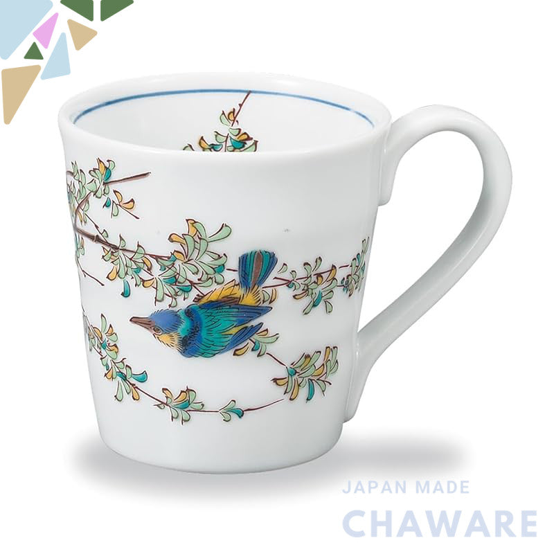 Kutani Porcelain Iwataya Mag Cup with River Cormorant Design AP7-0803 - Elegant and Durable Japanese Tableware for Tea a
