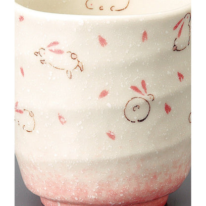 【made in japan】Sōhōyama Sushi Tea Cup with Hopping Rabbit Design, Pink, Dimensions: φ8.5x9cm, Perfect for Enjoying Sushi and Tea. Model Number: 488-11-463.
